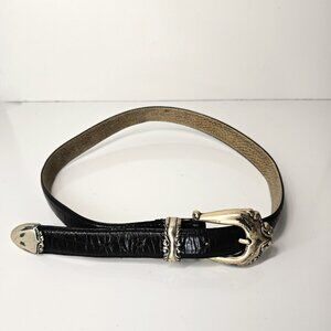 VTG Hunt Club Cowhide Leather Embossed Ornate Belt Black Sz M Taiwan
